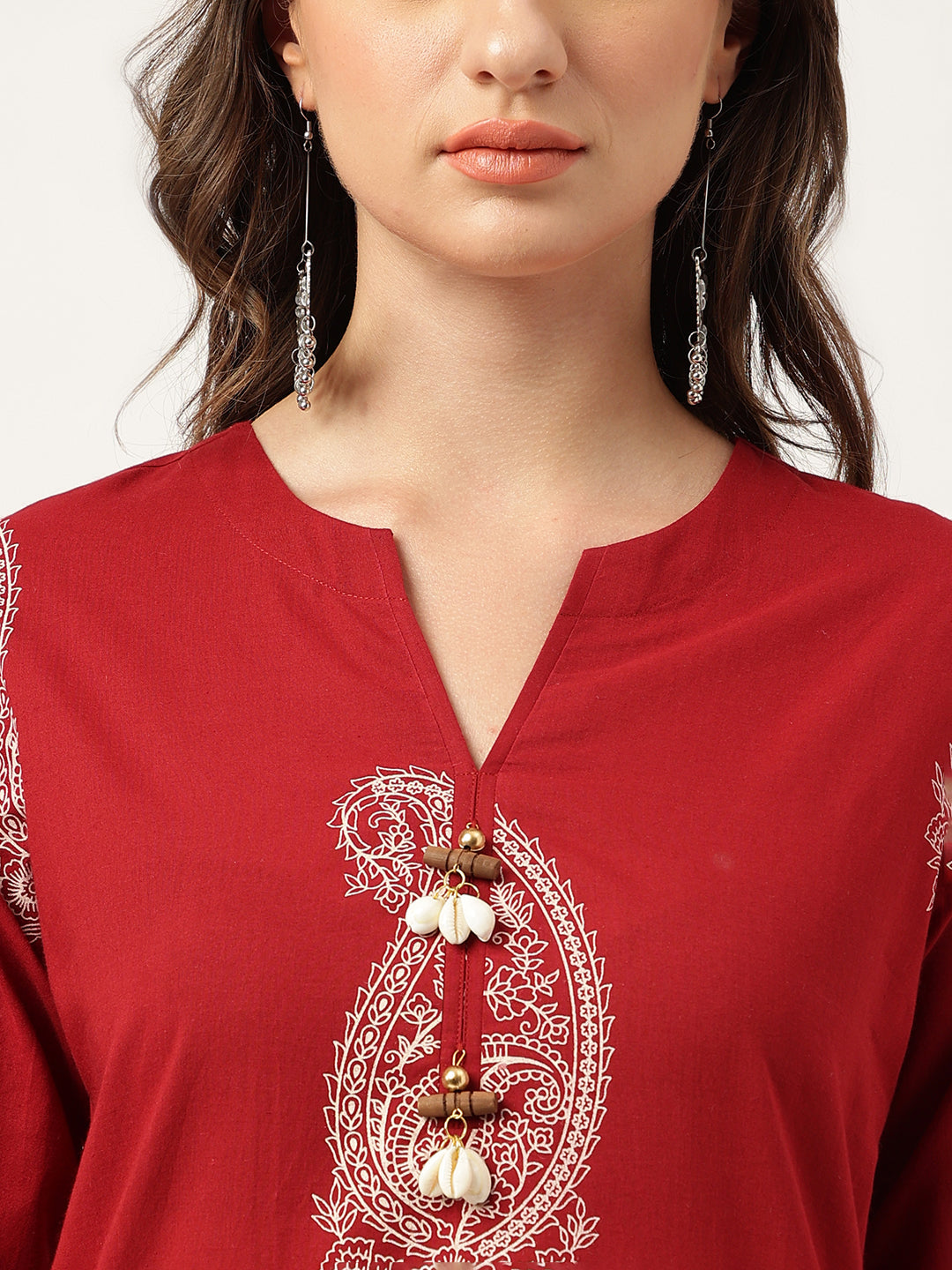 Maroon Paisley Print Cotton Co-ord Set For Women With Gota Work