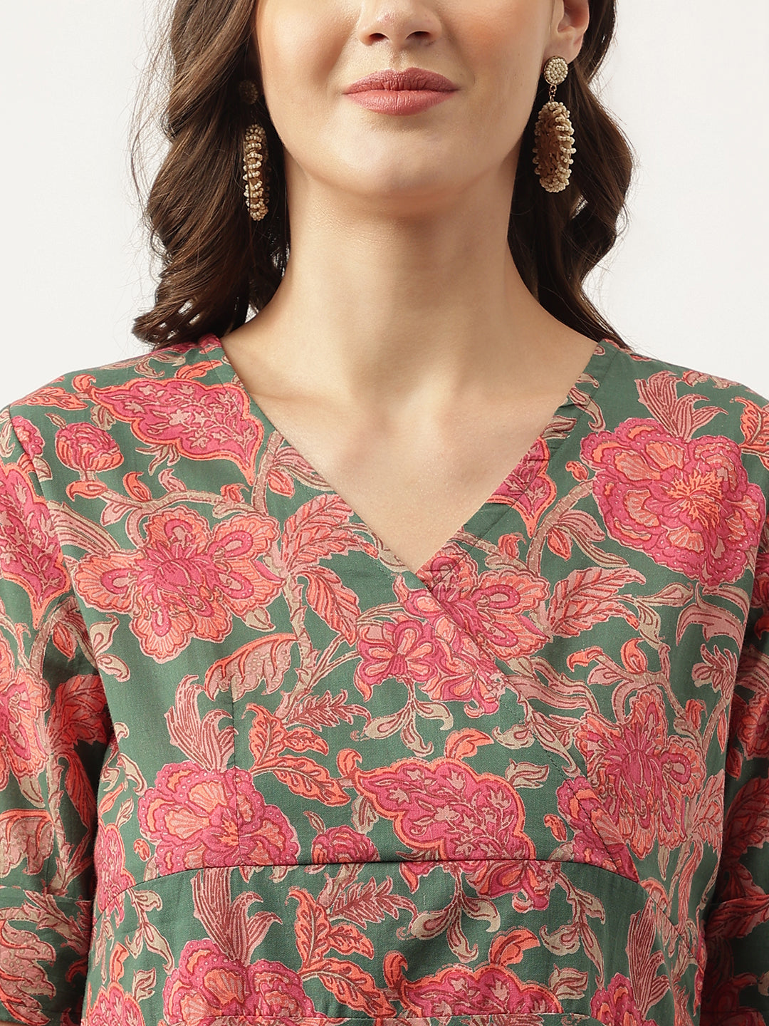 Grey Pink Floral Party Wear Printed Cotton Fit & Flare Mini Dress