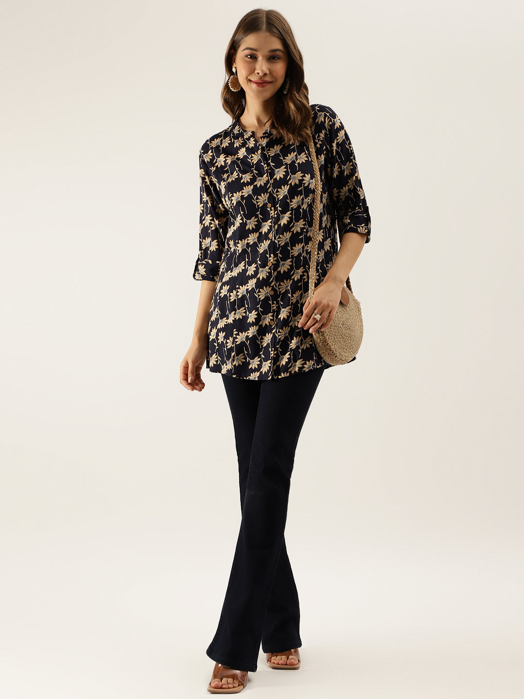 Divena Floral Printed Rayon Shirt type Top for Women