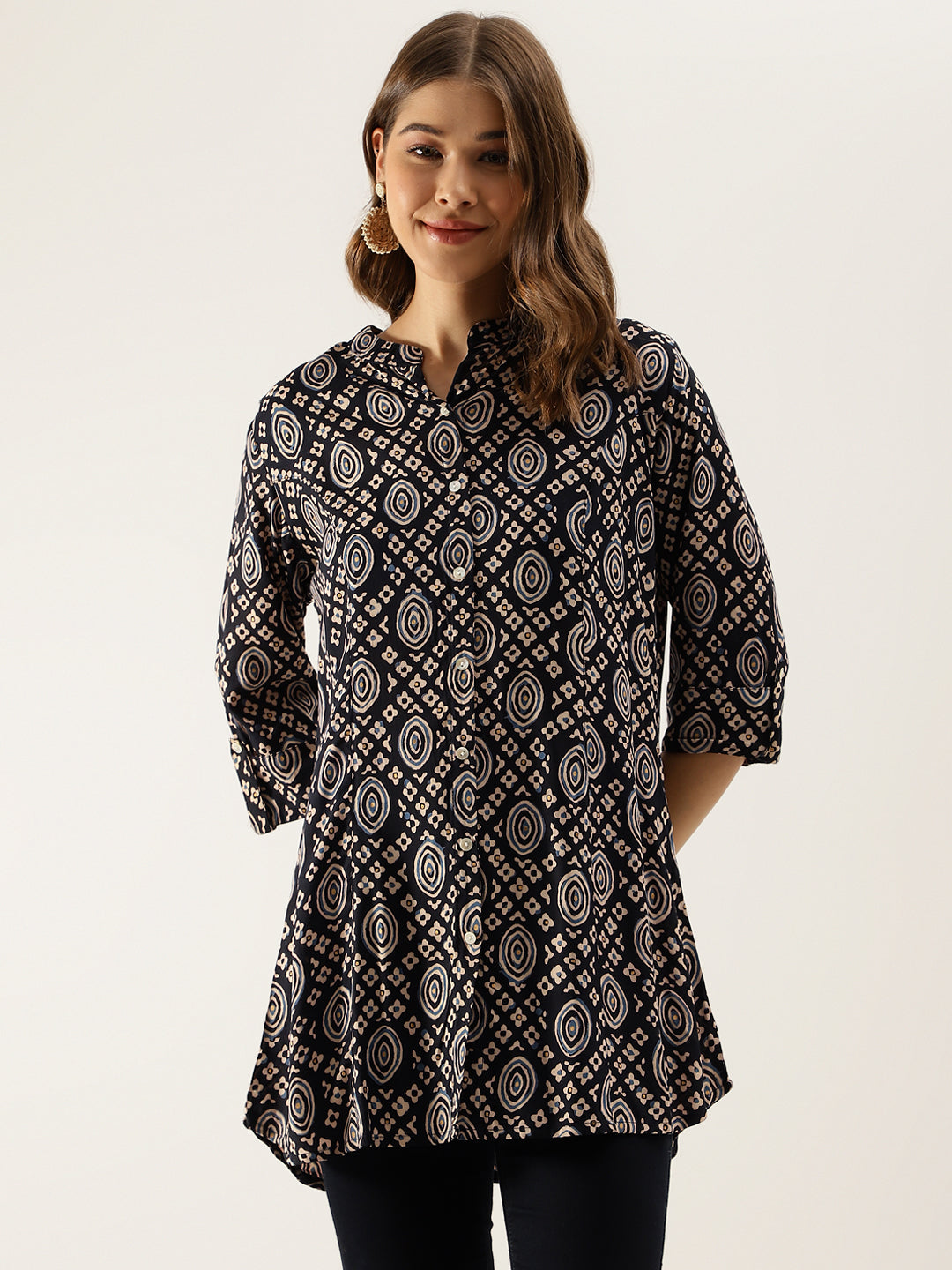 Divena Black Asymetric Printed top