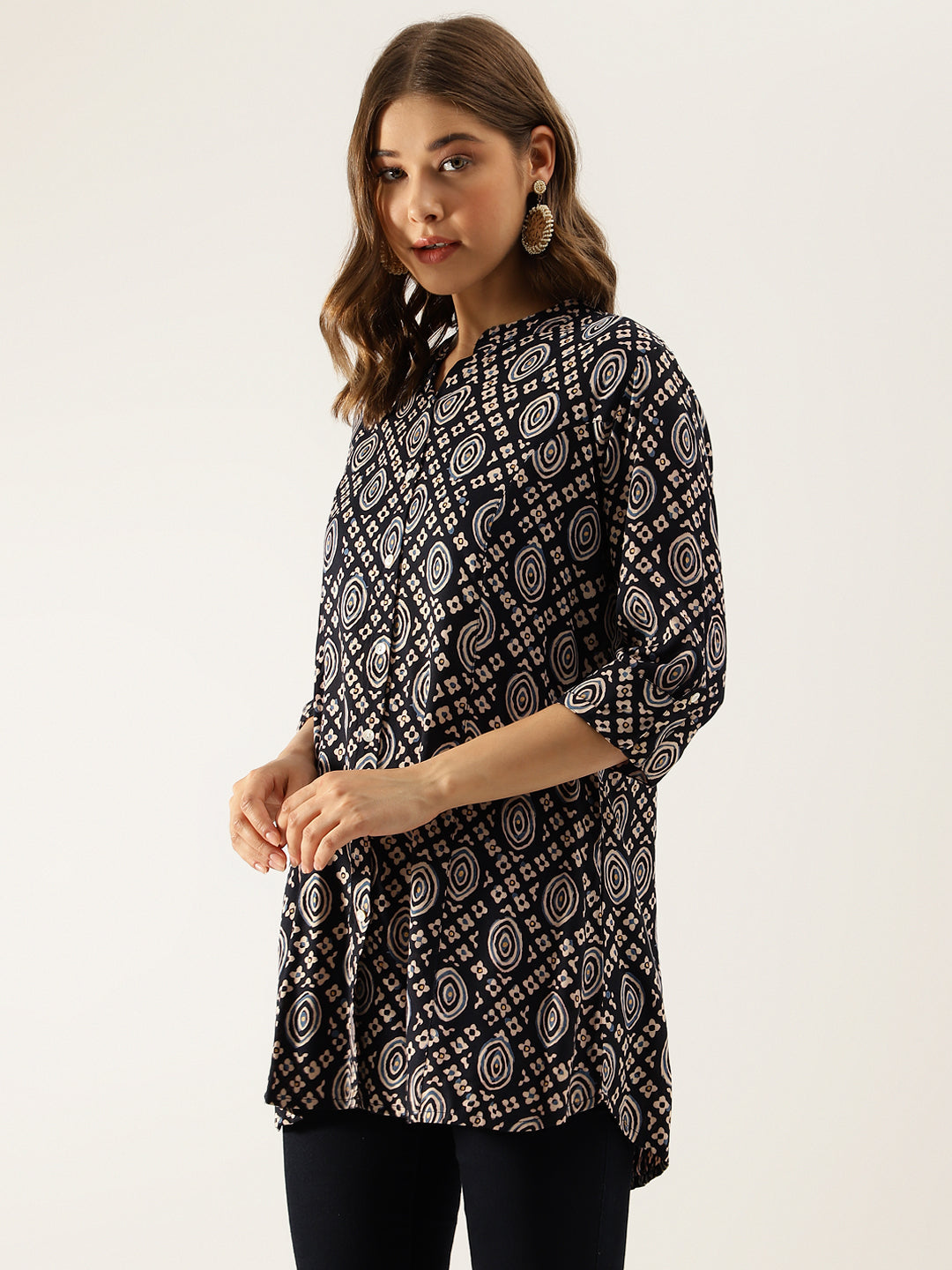 Divena Black Asymetric Printed top
