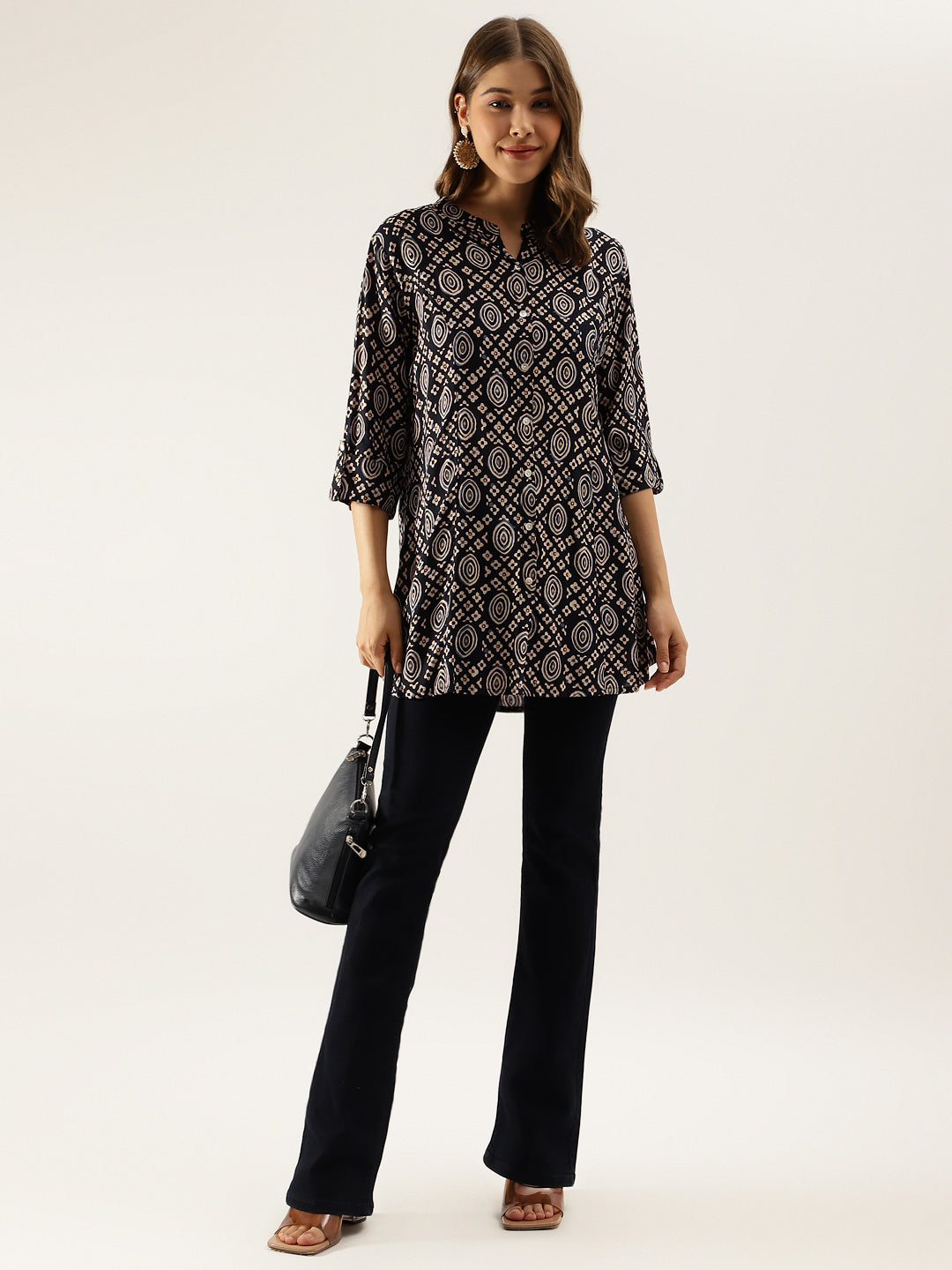 Divena Black Asymetric Printed top