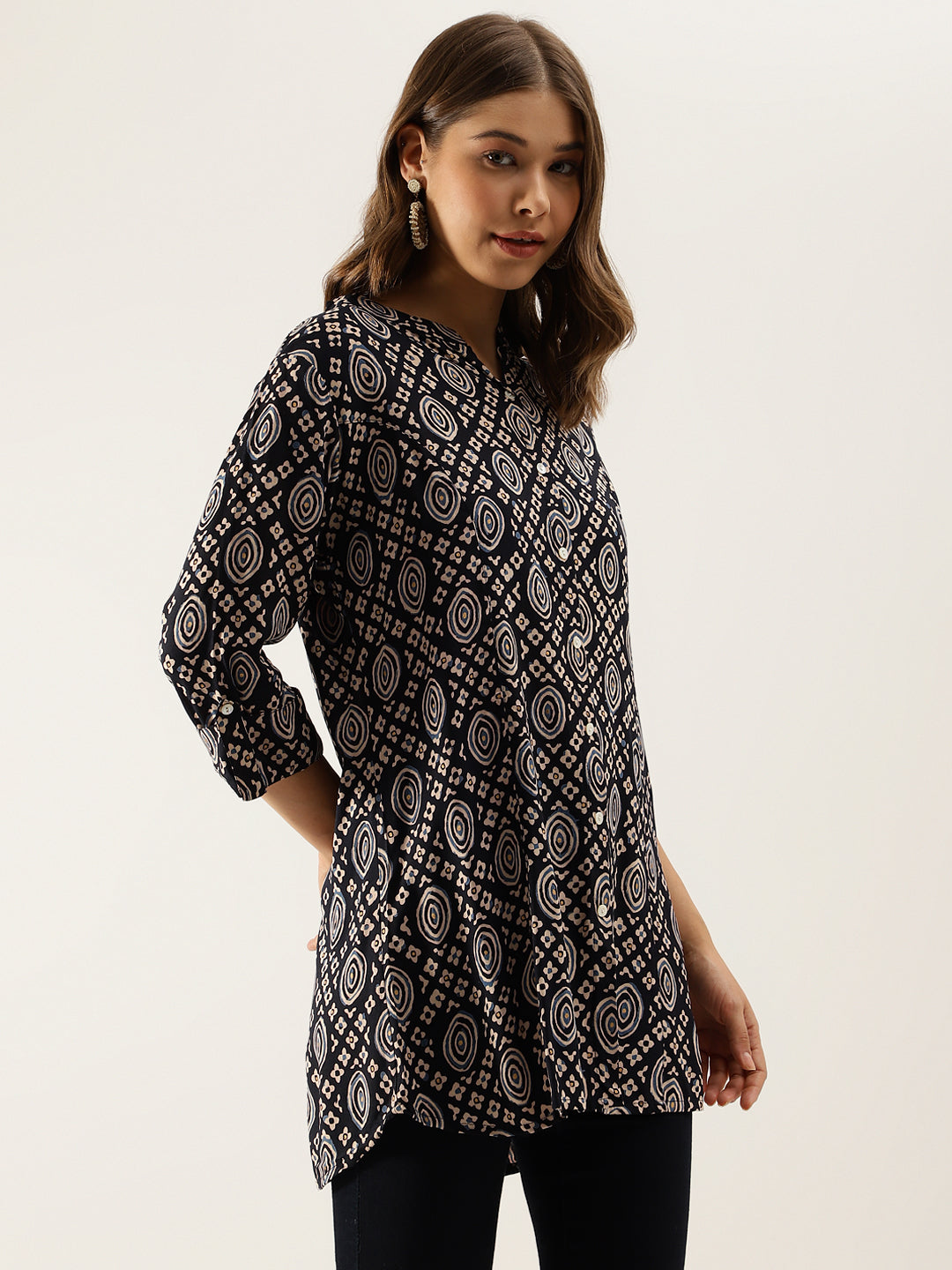 Divena Black Asymetric Printed top