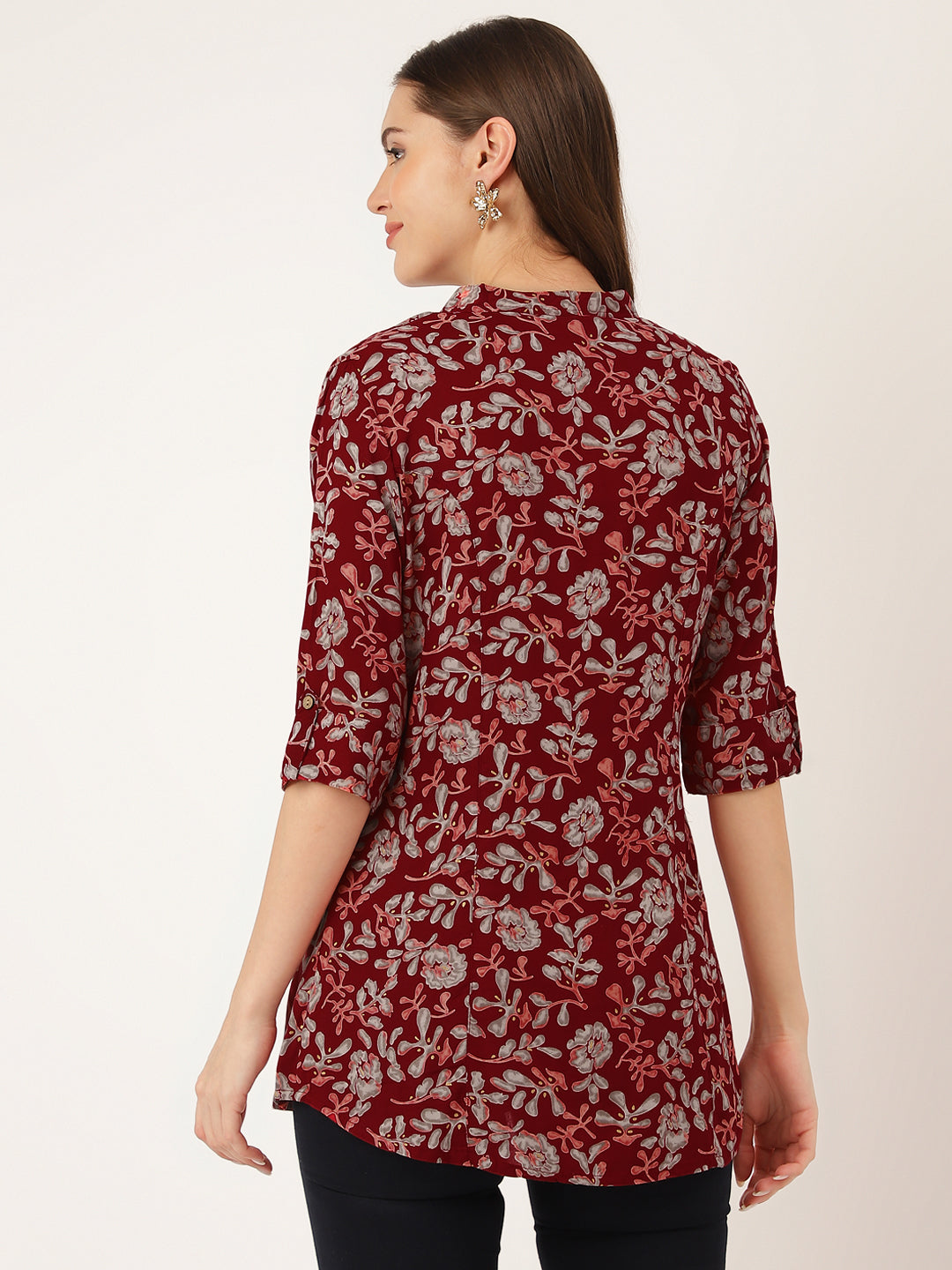 Divena Maroon Floral Print Rayon Regular Top