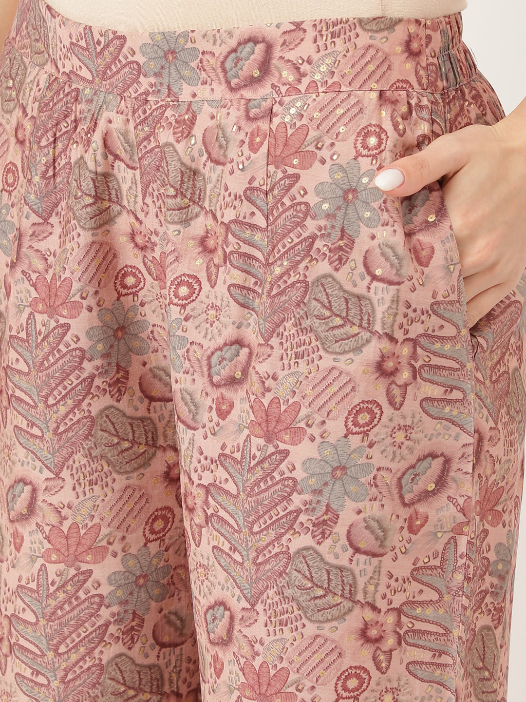 Purple Multi Printed Chanderi Women Co-ord Sets With Trousers