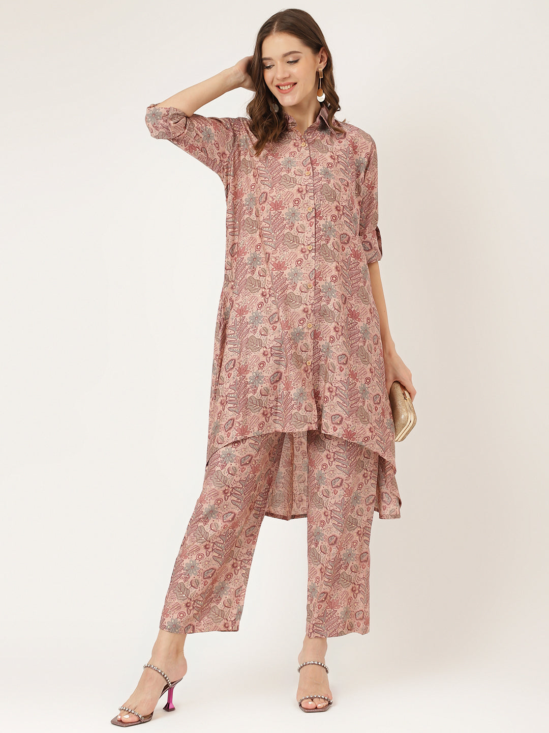 Purple Multi Printed Chanderi Women Co-ord Sets With Trousers