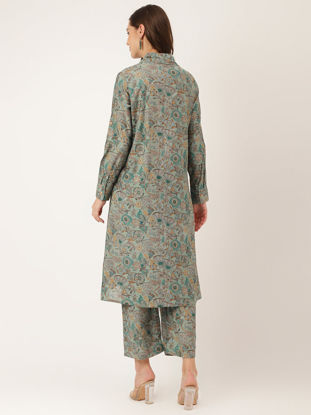 Blue & Green Foil Printed Chanderi Women Co-ord Sets