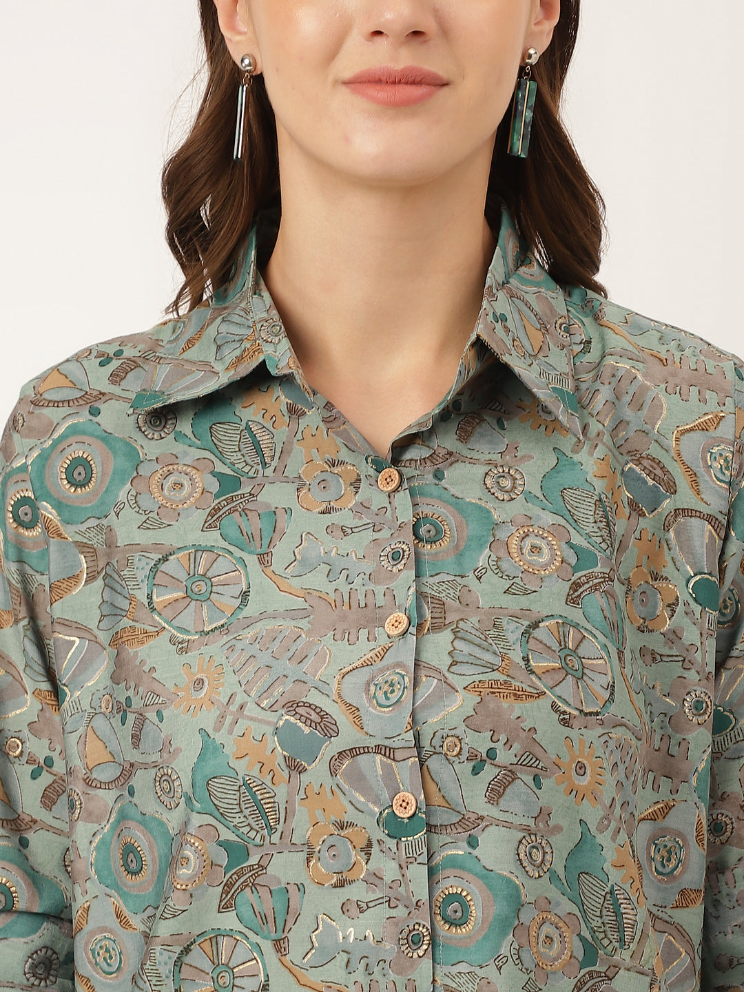 Blue & Green Foil Printed Chanderi Women Co-ord Sets