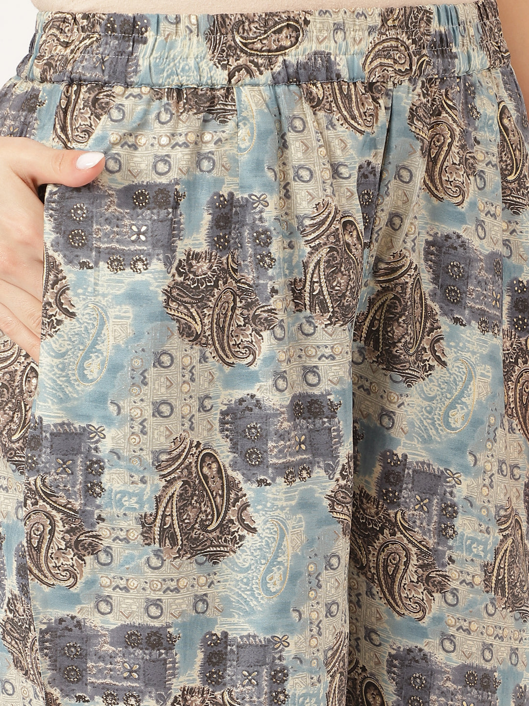 Blue Printed Dyed Kurta Chanderi Co-ord Set For Women
