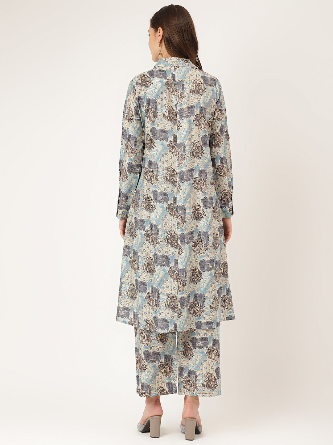 Blue Printed Dyed Kurta Chanderi Co-ord Set For Women