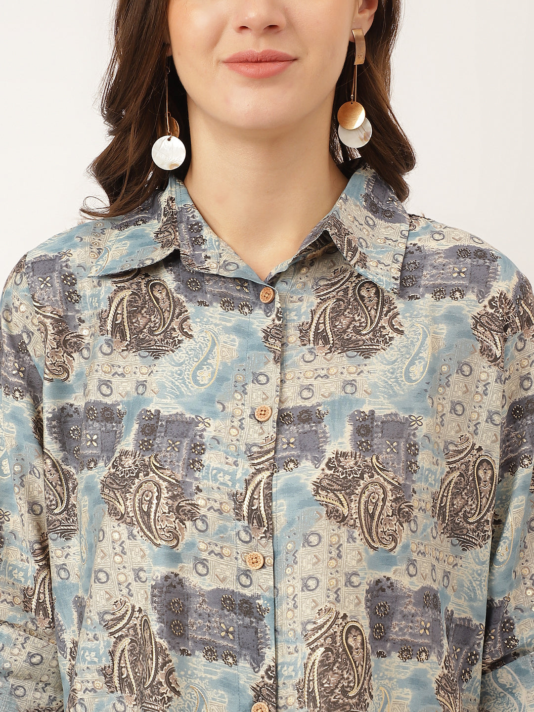 Blue Printed Dyed Kurta Chanderi Co-ord Set For Women