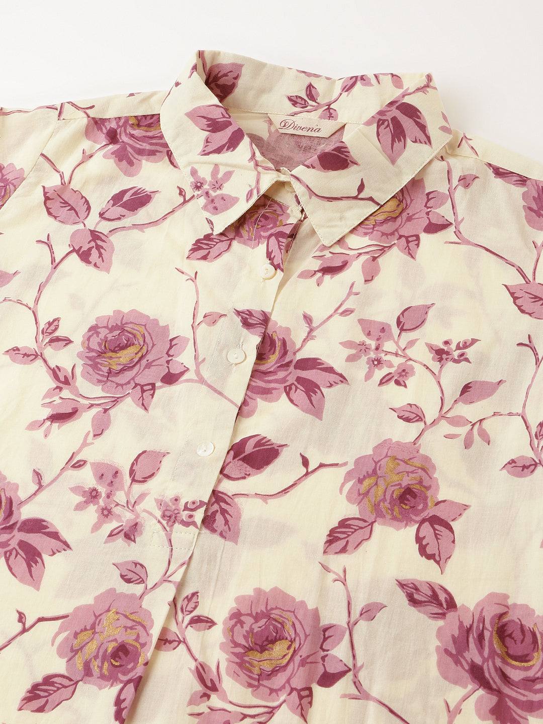 Purple Floral Print Cotton Co-ord Set With Dyed Kurta For Women