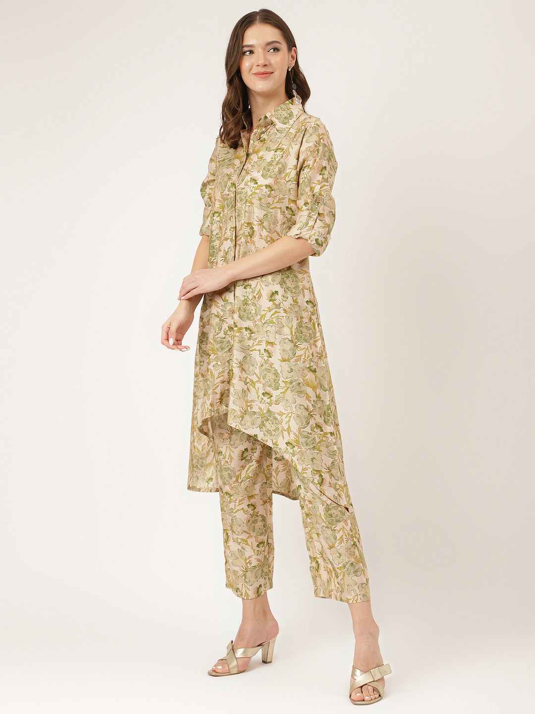 Green Printed Chanderi Women Co-ord Set With Green Dyed Trousers