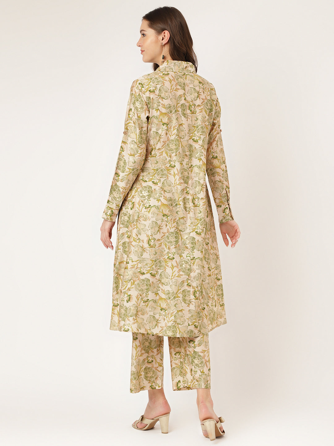 Green Printed Chanderi Women Co-ord Set With Green Dyed Trousers