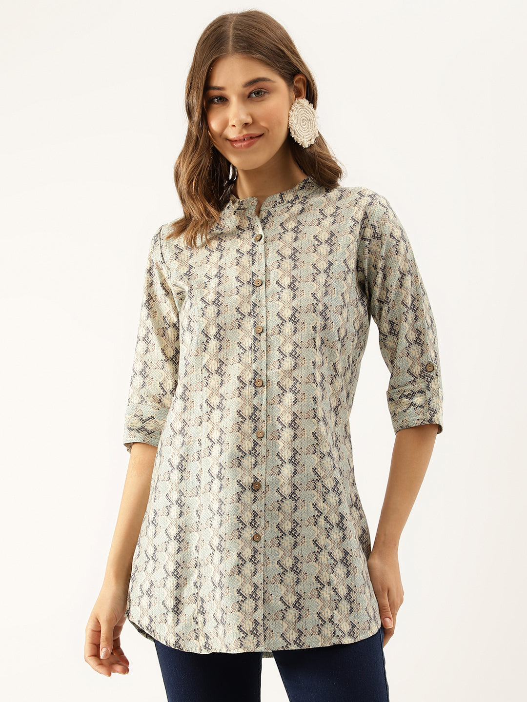 Divena Sea Green Printed Chanderi Regular Top