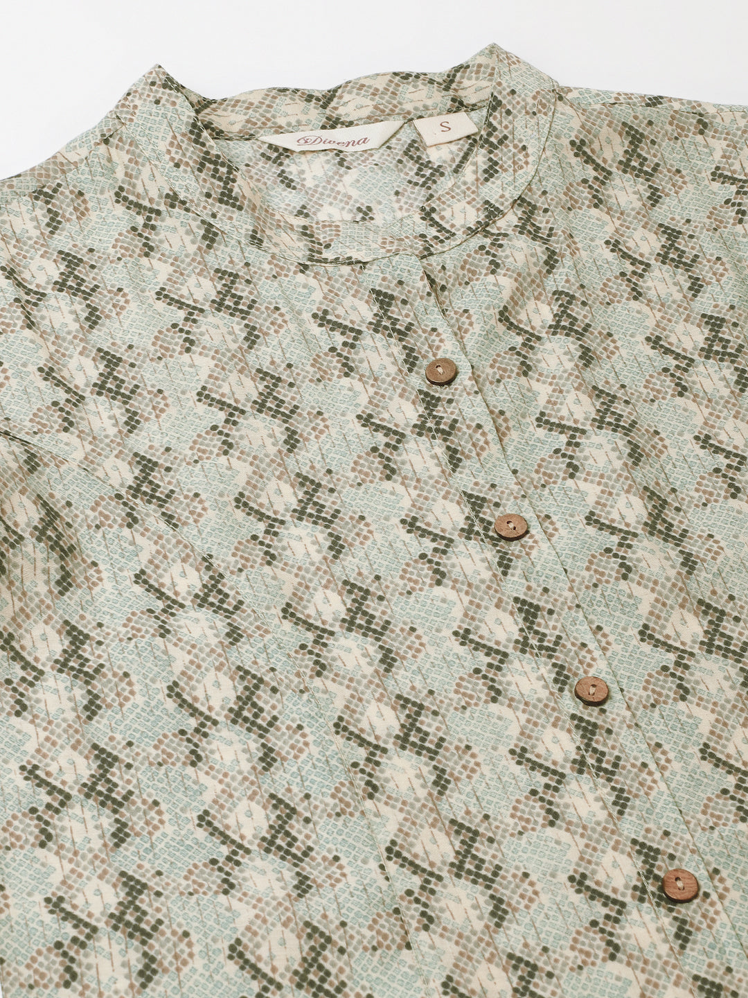 Divena Sea Green Printed Chanderi Regular Top
