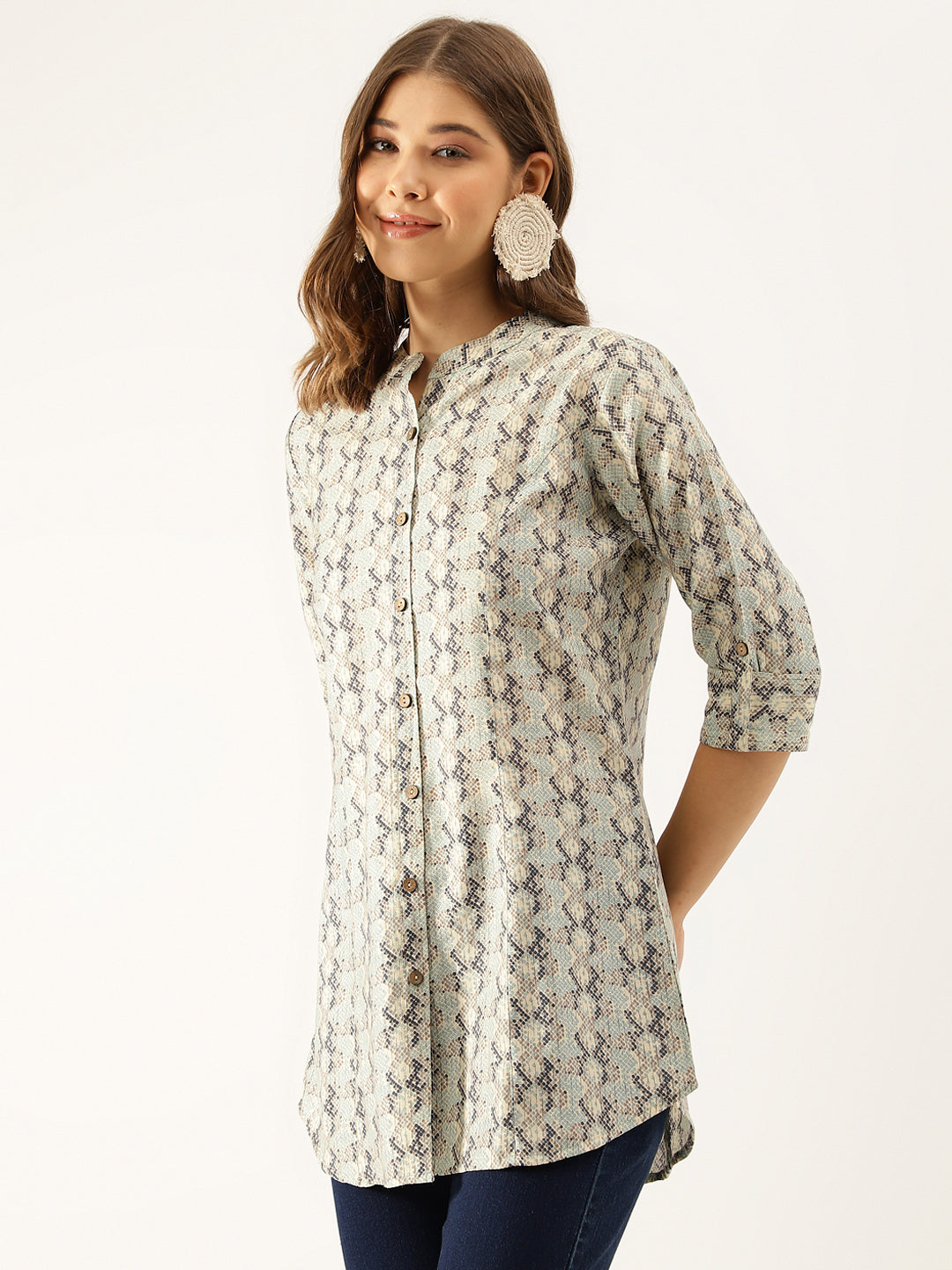 Divena Sea Green Printed Chanderi Regular Top