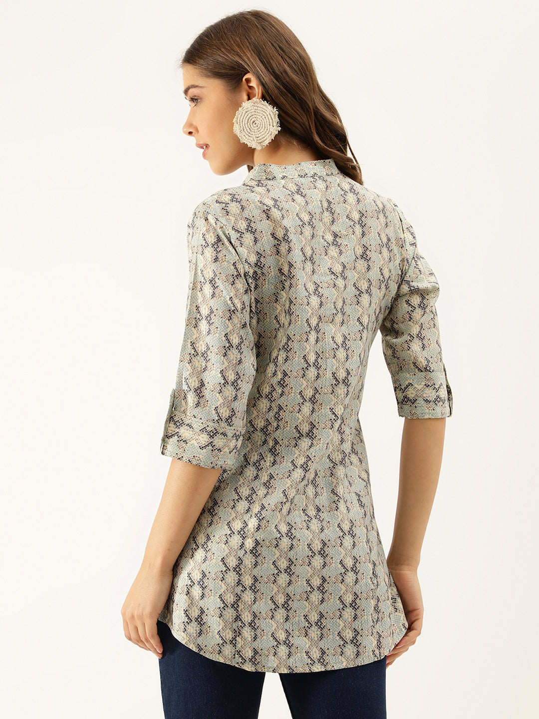 Divena Sea Green Printed Chanderi Regular Top
