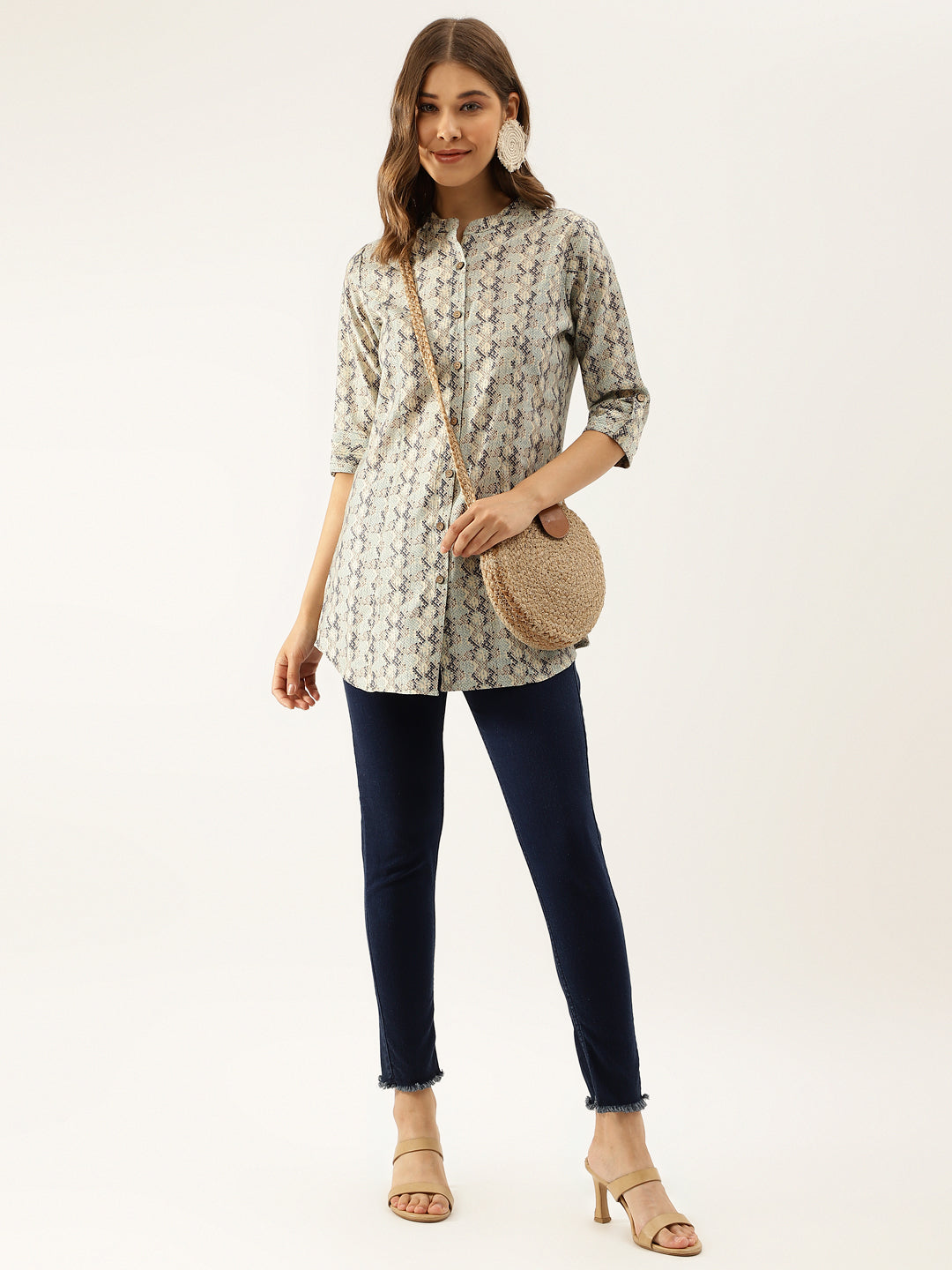 Divena Sea Green Printed Chanderi Regular Top