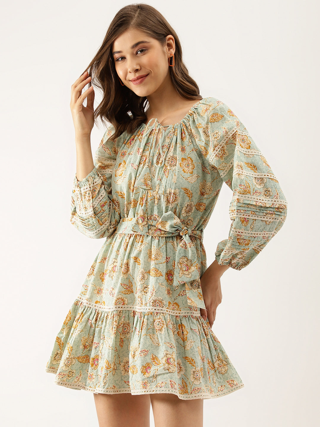 Sky Blue Floral Party Wear Dress