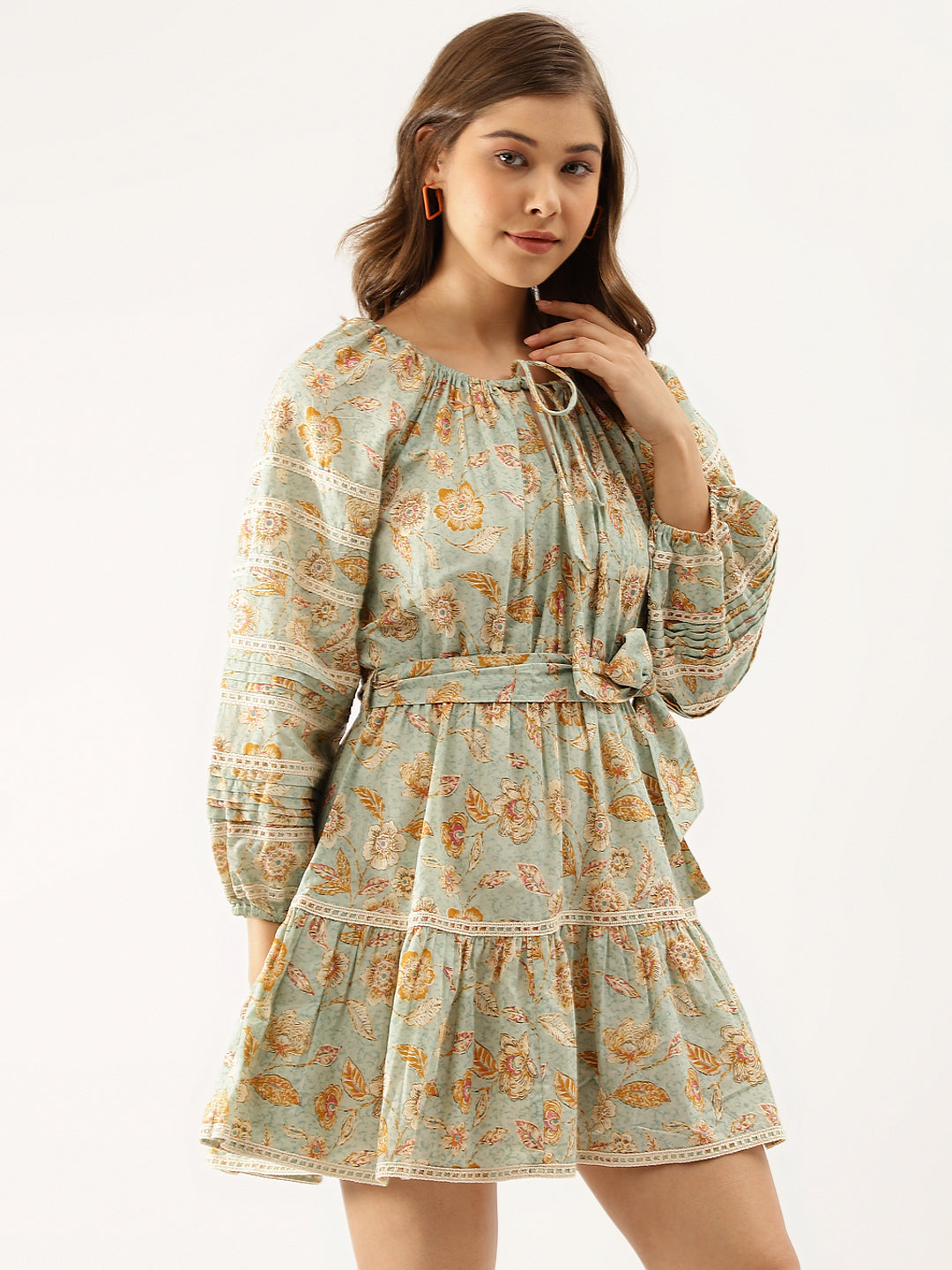 Sky Blue Floral Party Wear Dress