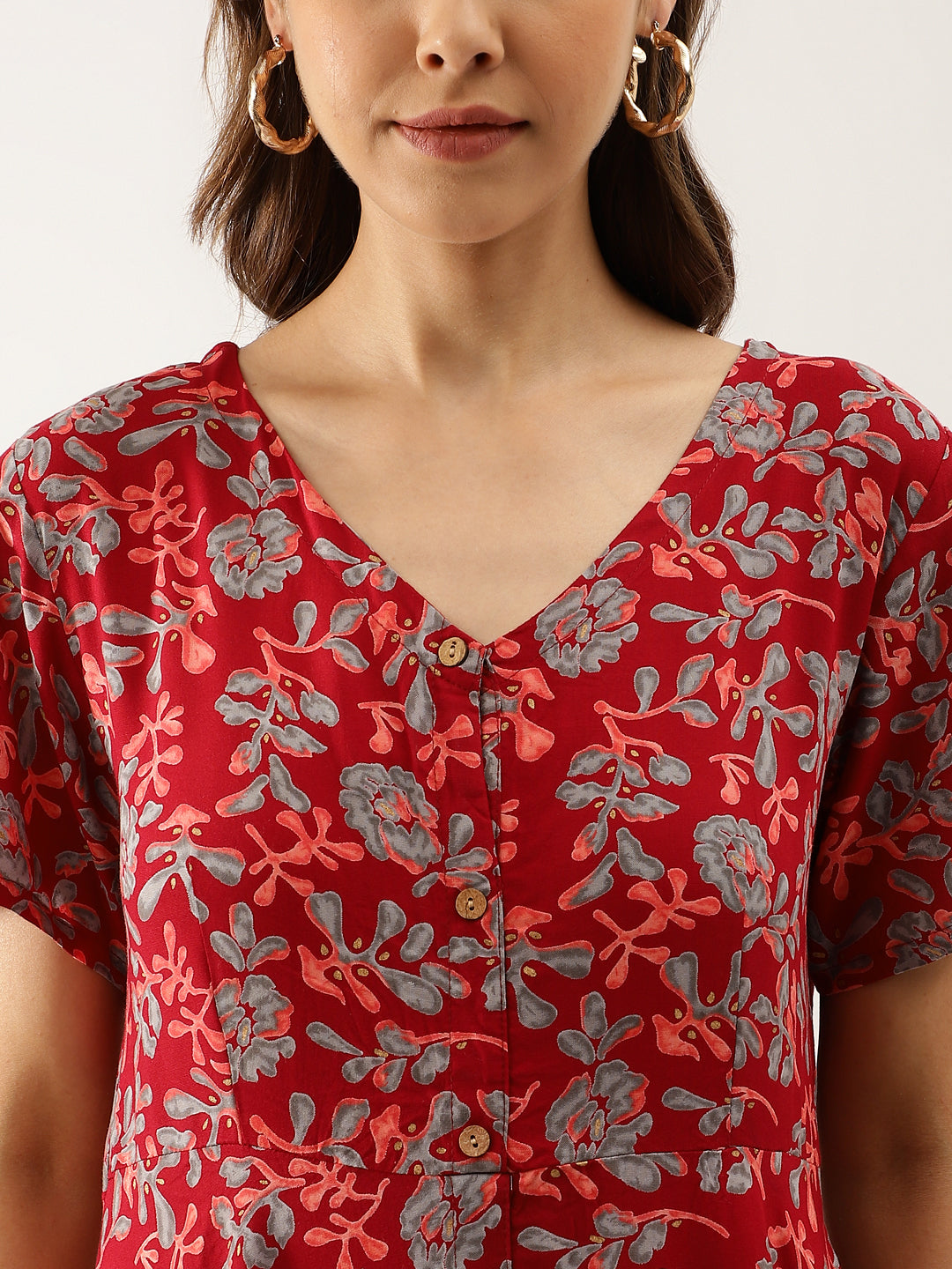 Maroon Party Wear Floral Printed Cotton Ethnic Dress for Women