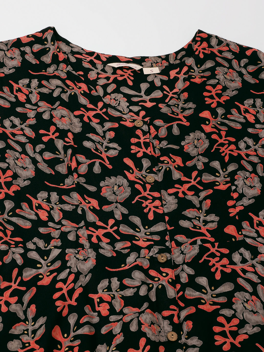 Black Multi Floral Rayon Ethnic Party Wear Dress for Women