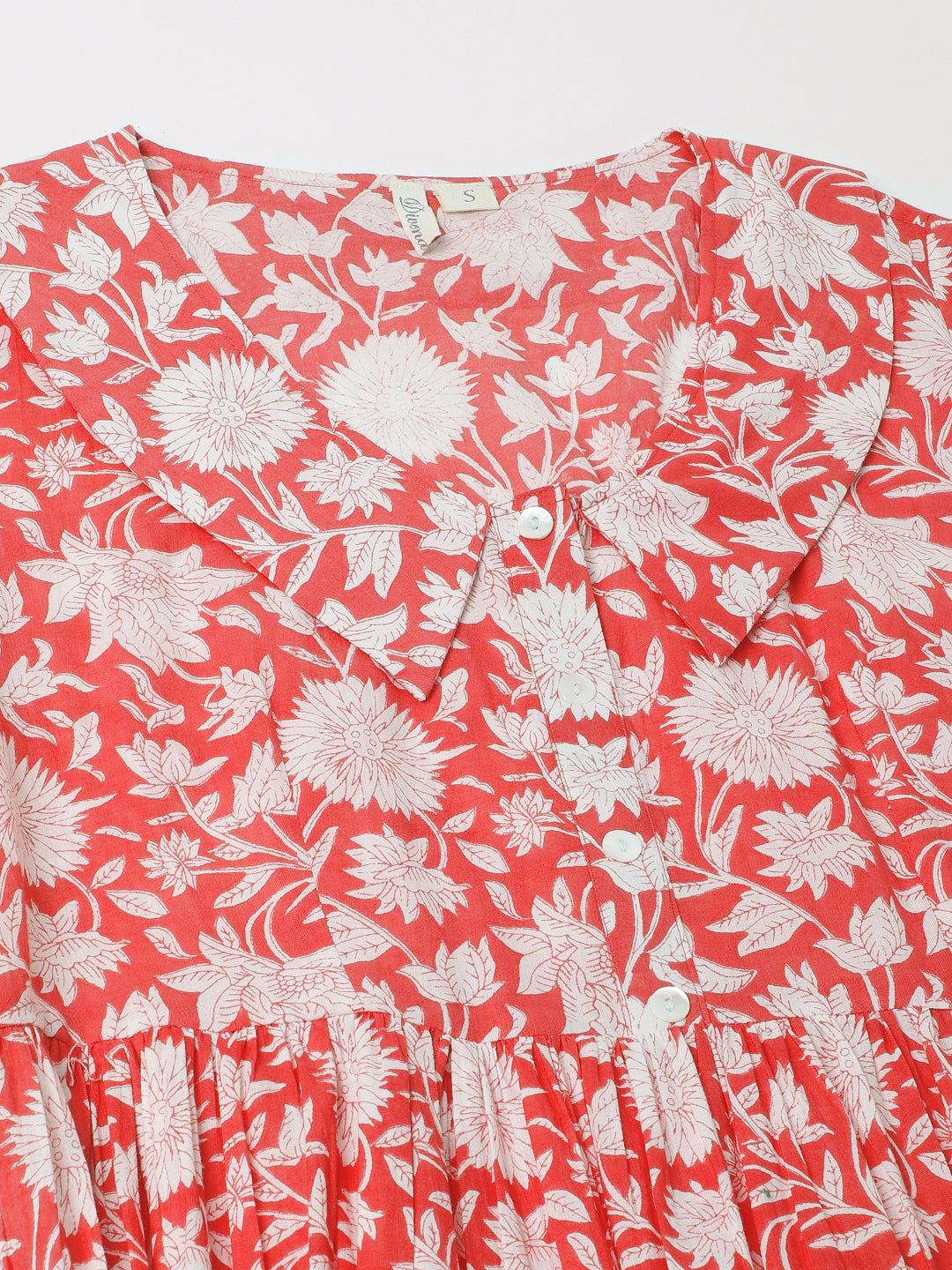 Pink Floral Printed Cotton Ethnic Party Wear Dress for Women