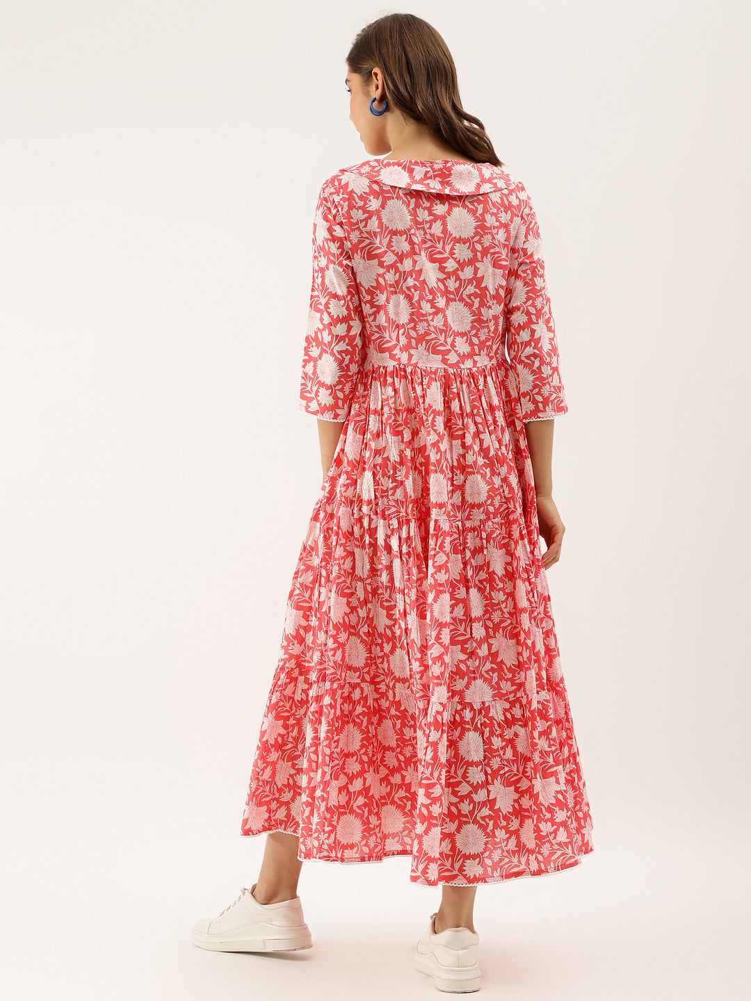 Pink Floral Printed Cotton Ethnic Party Wear Dress for Women