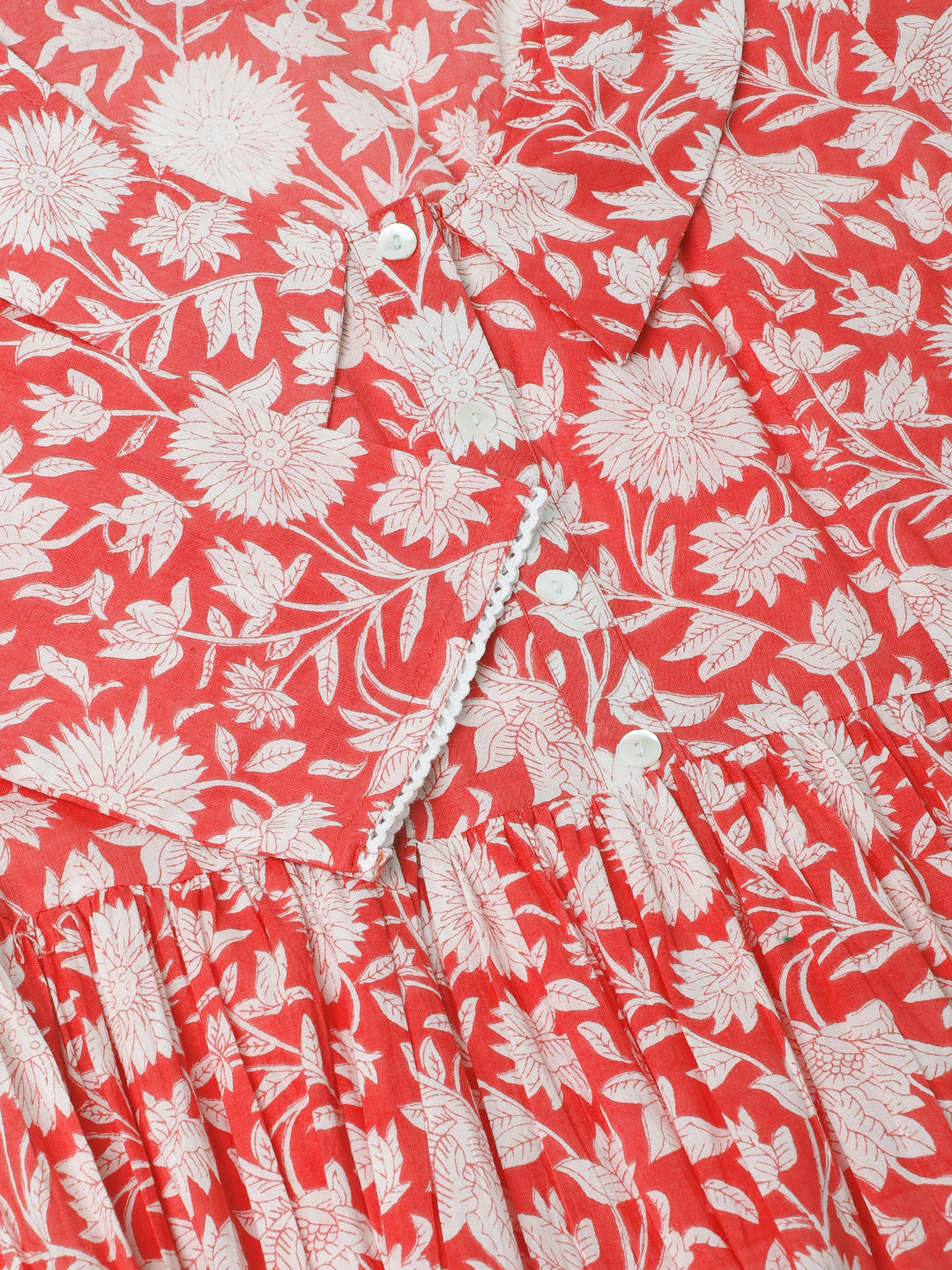 Pink Floral Printed Cotton Ethnic Party Wear Dress for Women