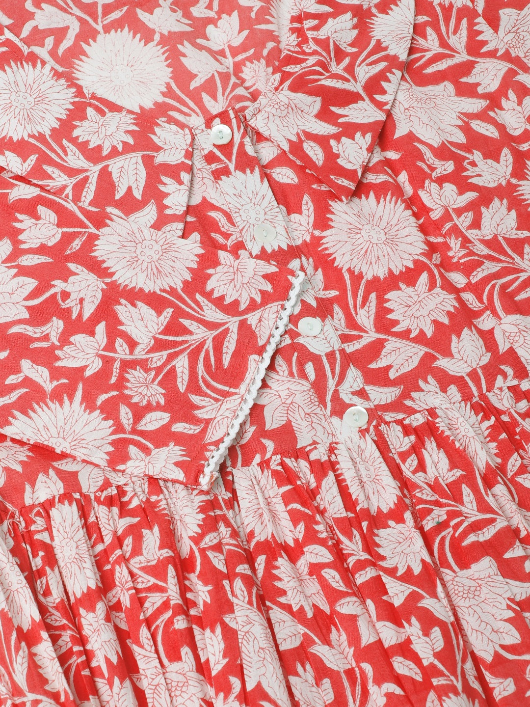 Pink Floral Printed Cotton Ethnic Party Wear Dress for Women