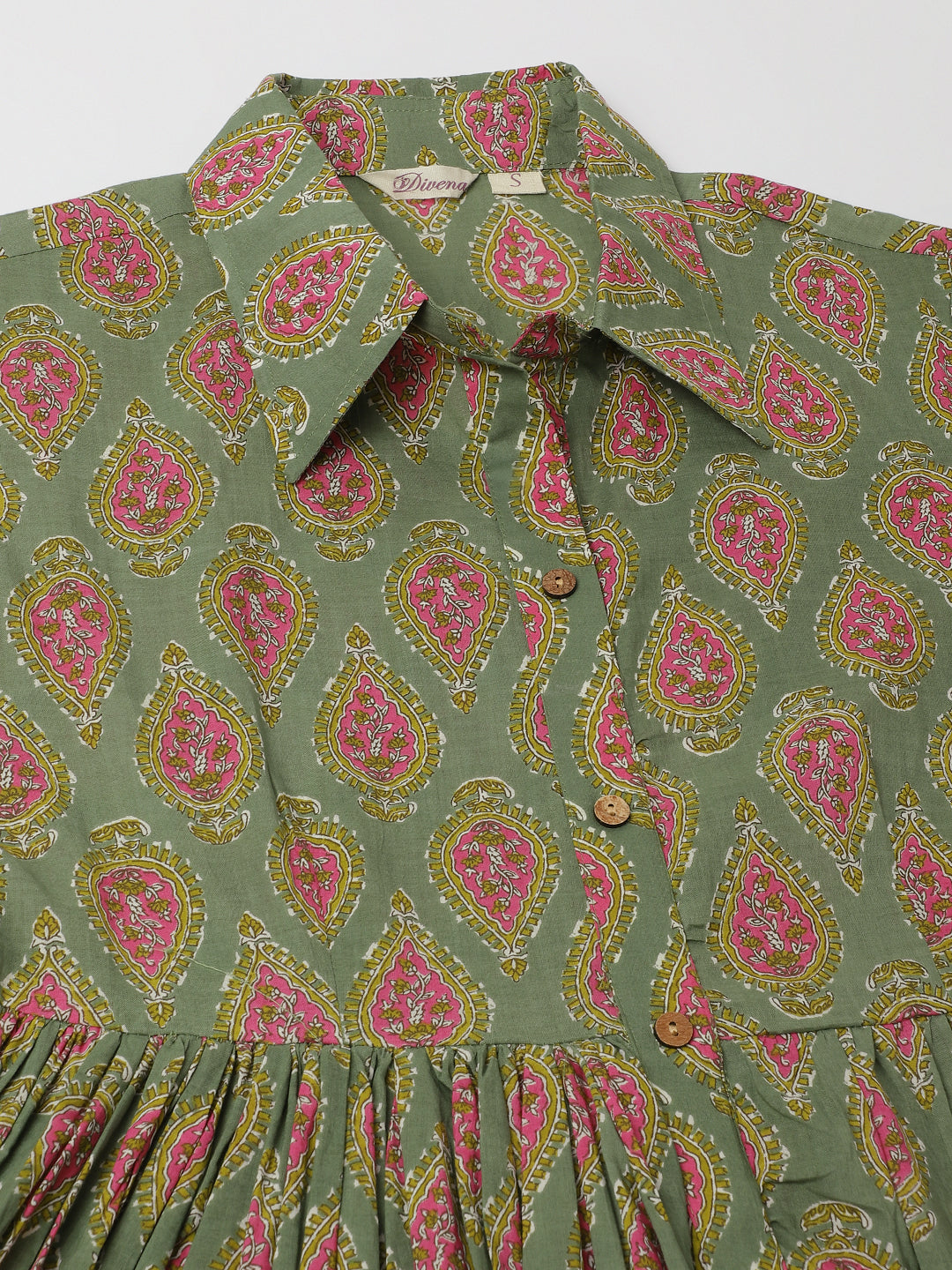 Green Paisley Printed Party Wear Cotton Dress for Women