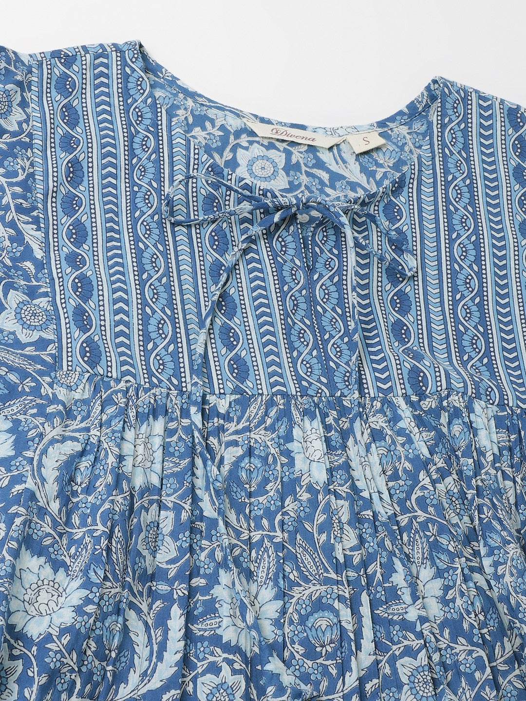 Divena Blue Printed Cotton Peplum top