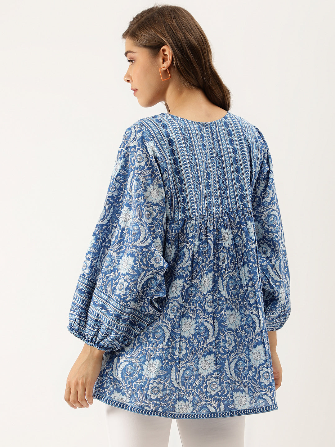 Divena Blue Printed Cotton Peplum top