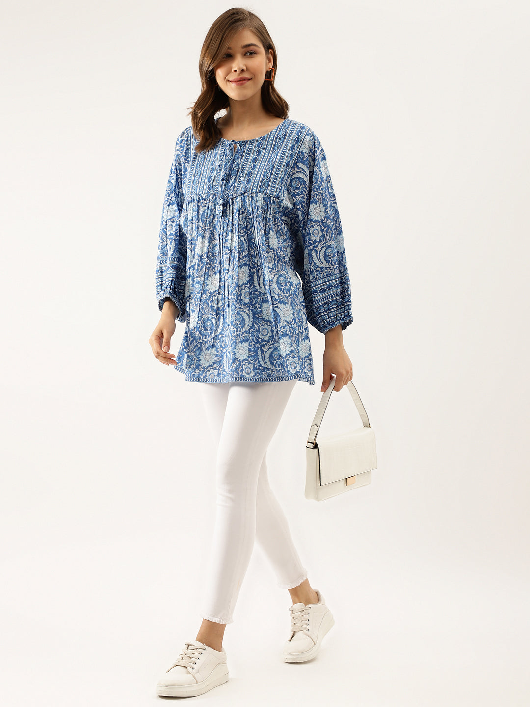 Divena Blue Printed Cotton Peplum top