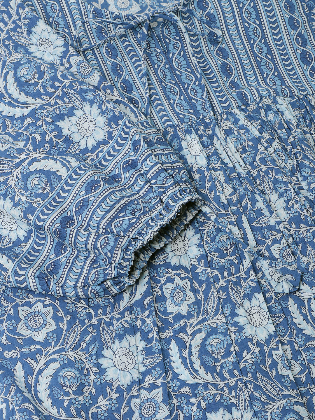 Divena Blue Printed Cotton Peplum top