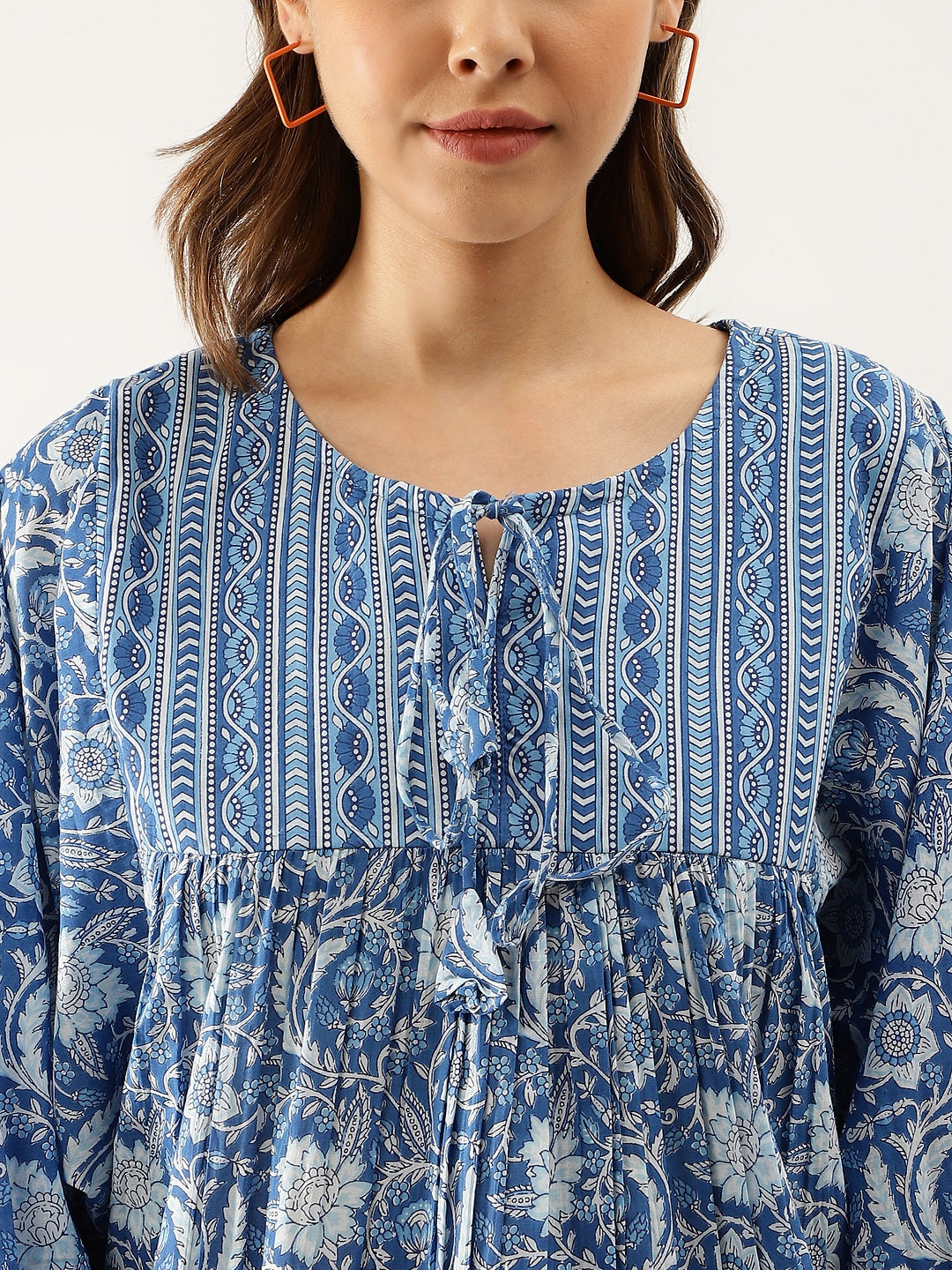 Divena Blue Printed Cotton Peplum top