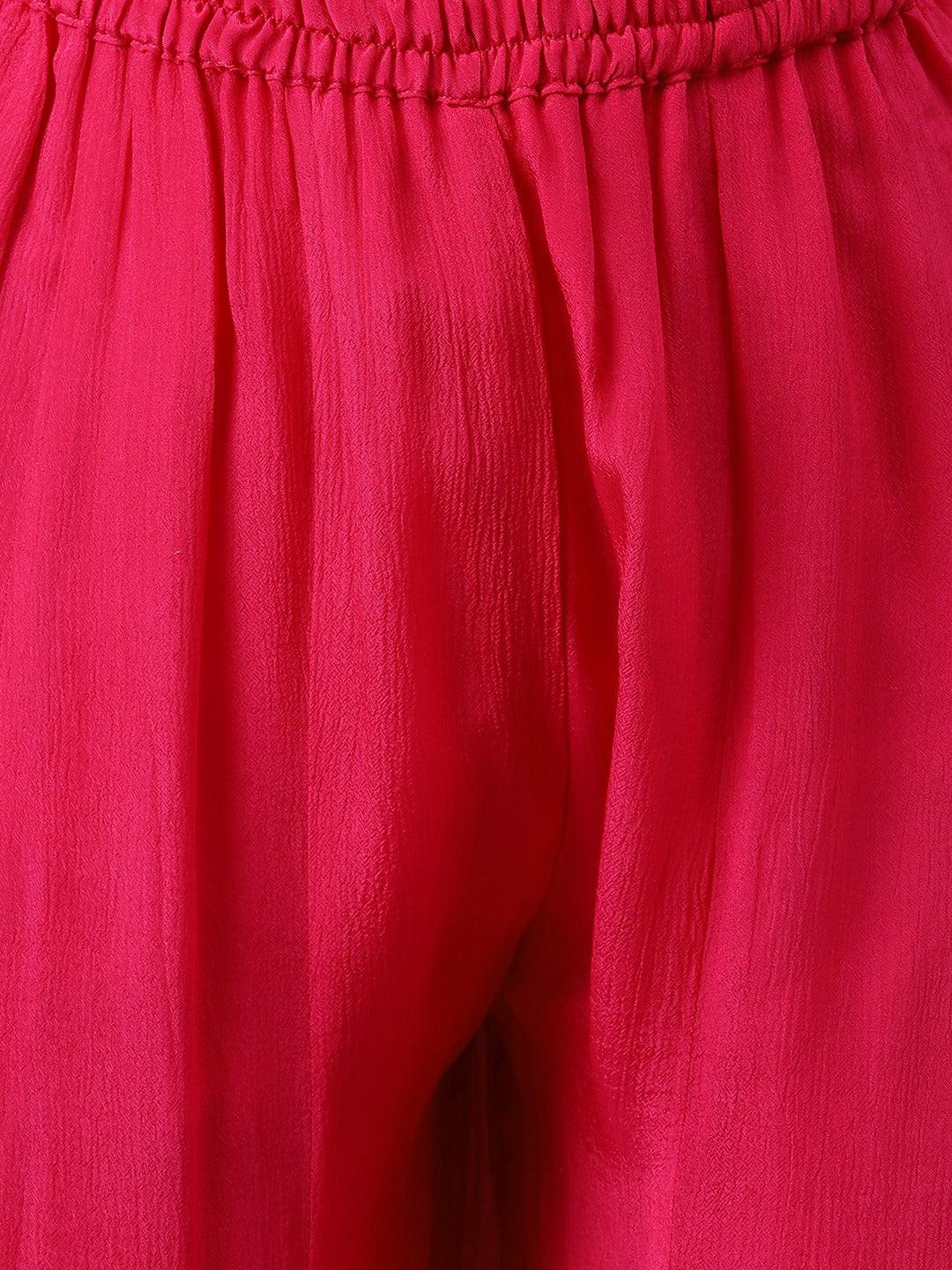 Divena Pure georgette Jaipuri Mothda Rani Pink Kurta Sharara Set with Dupatta - divenaworld.com