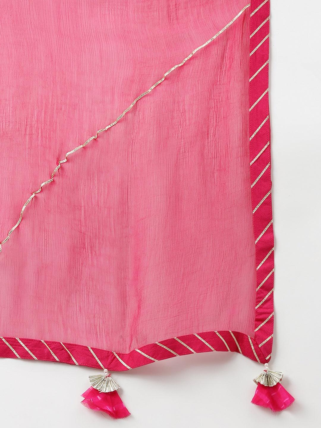 Divena Pure georgette Jaipuri Mothda Rani Pink Kurta Sharara Set with Dupatta - divenaworld.com