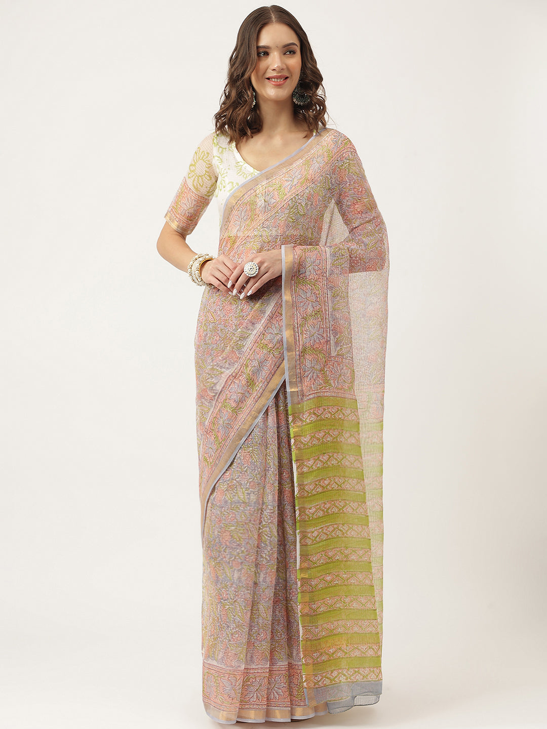 Green HandBlock Kota Doria Party Wear Saree For Women