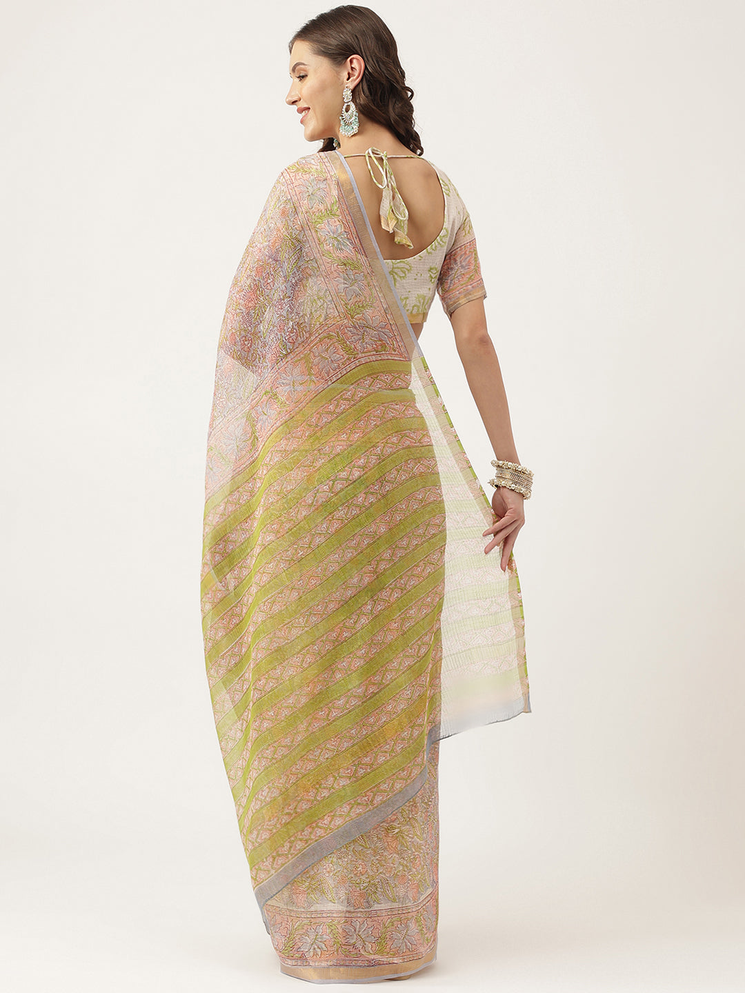 Green HandBlock Kota Doria Party Wear Saree For Women