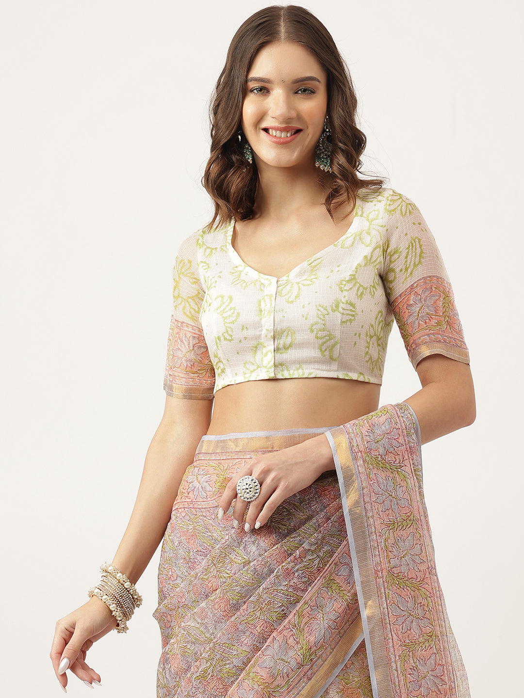 Green HandBlock Kota Doria Party Wear Saree For Women
