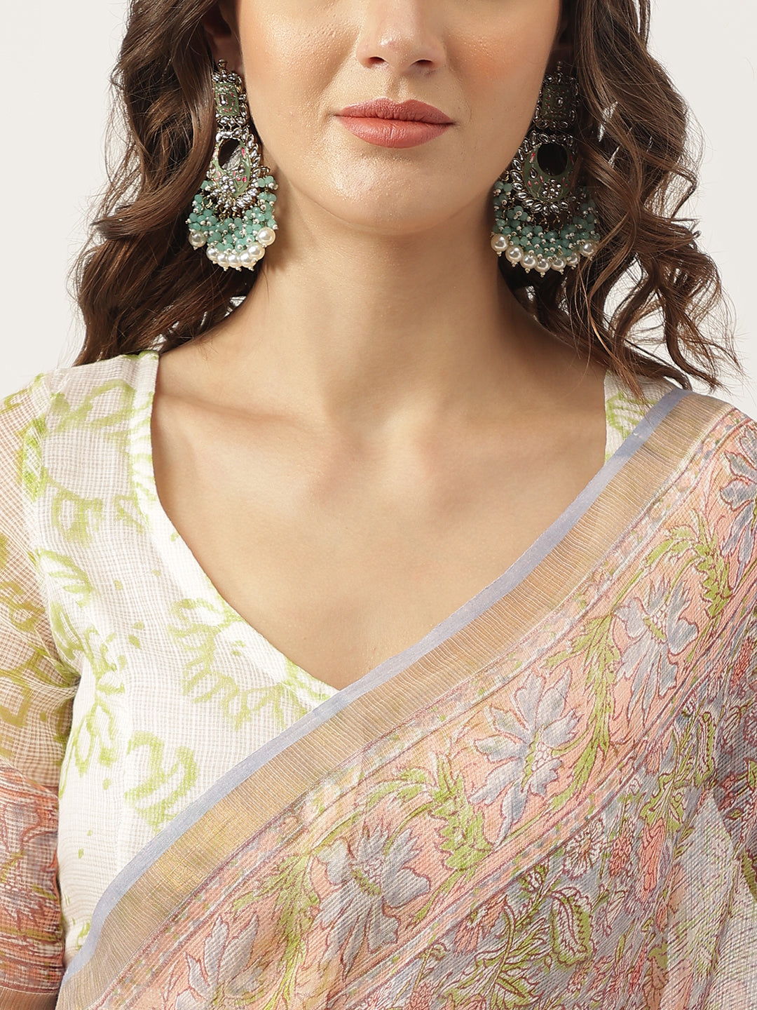 Green HandBlock Kota Doria Party Wear Saree For Women