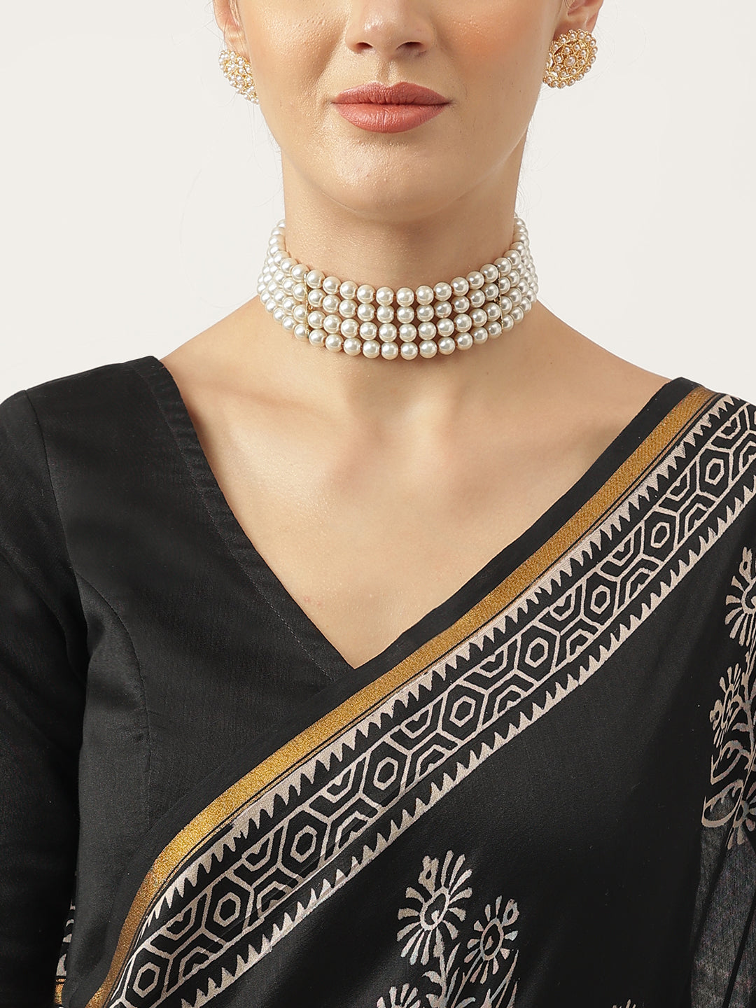 Party Wear Black HandBlock Chanderi Silk Saree
