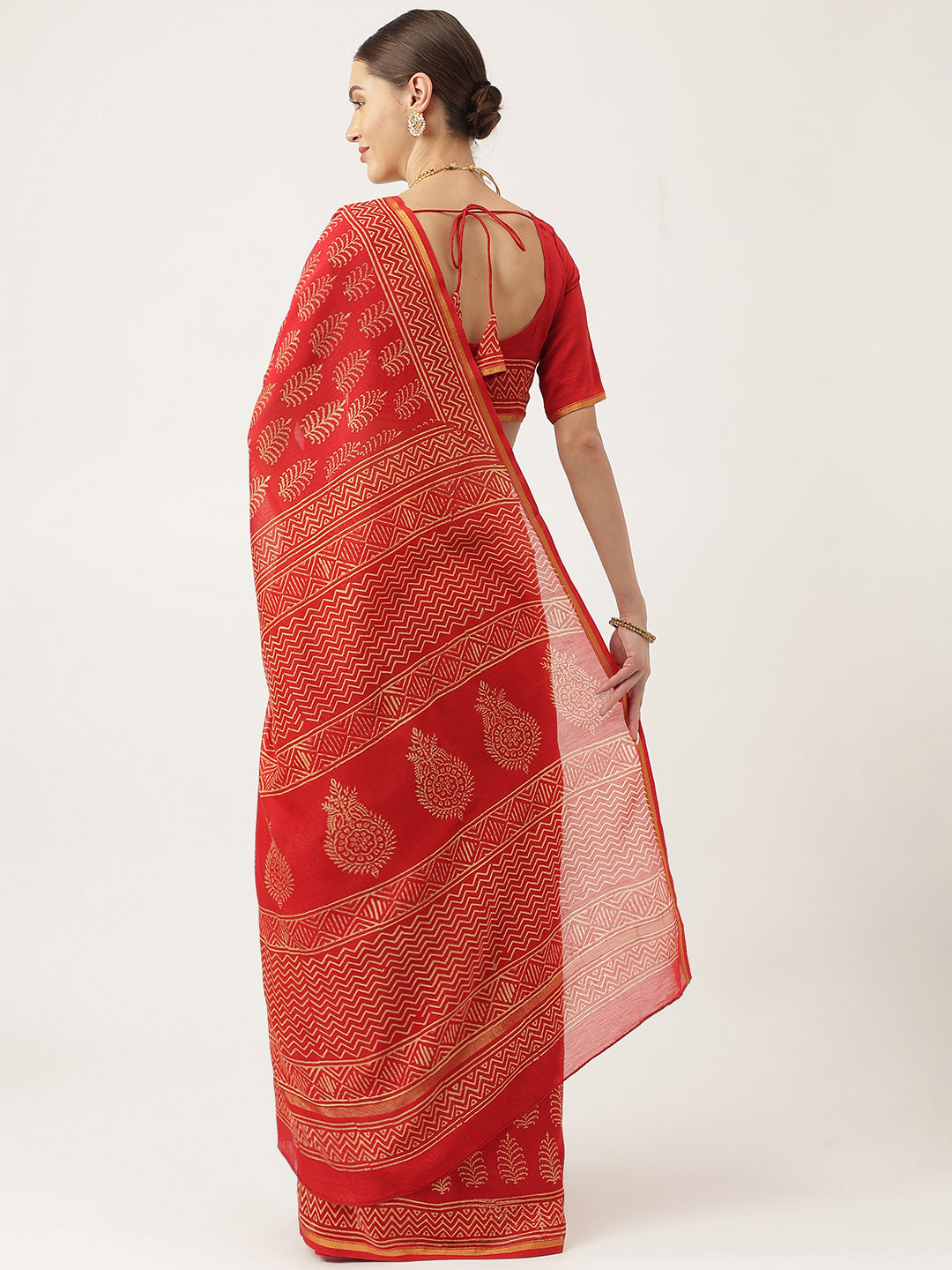 Red HandBlock Chanderi Party Wear Silk Saree
