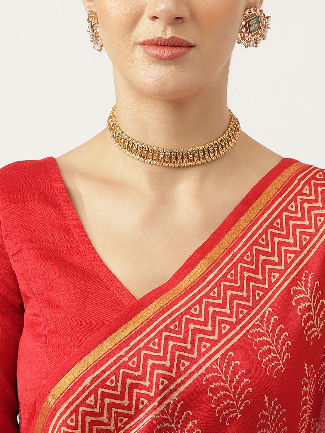 Red HandBlock Chanderi Party Wear Silk Saree
