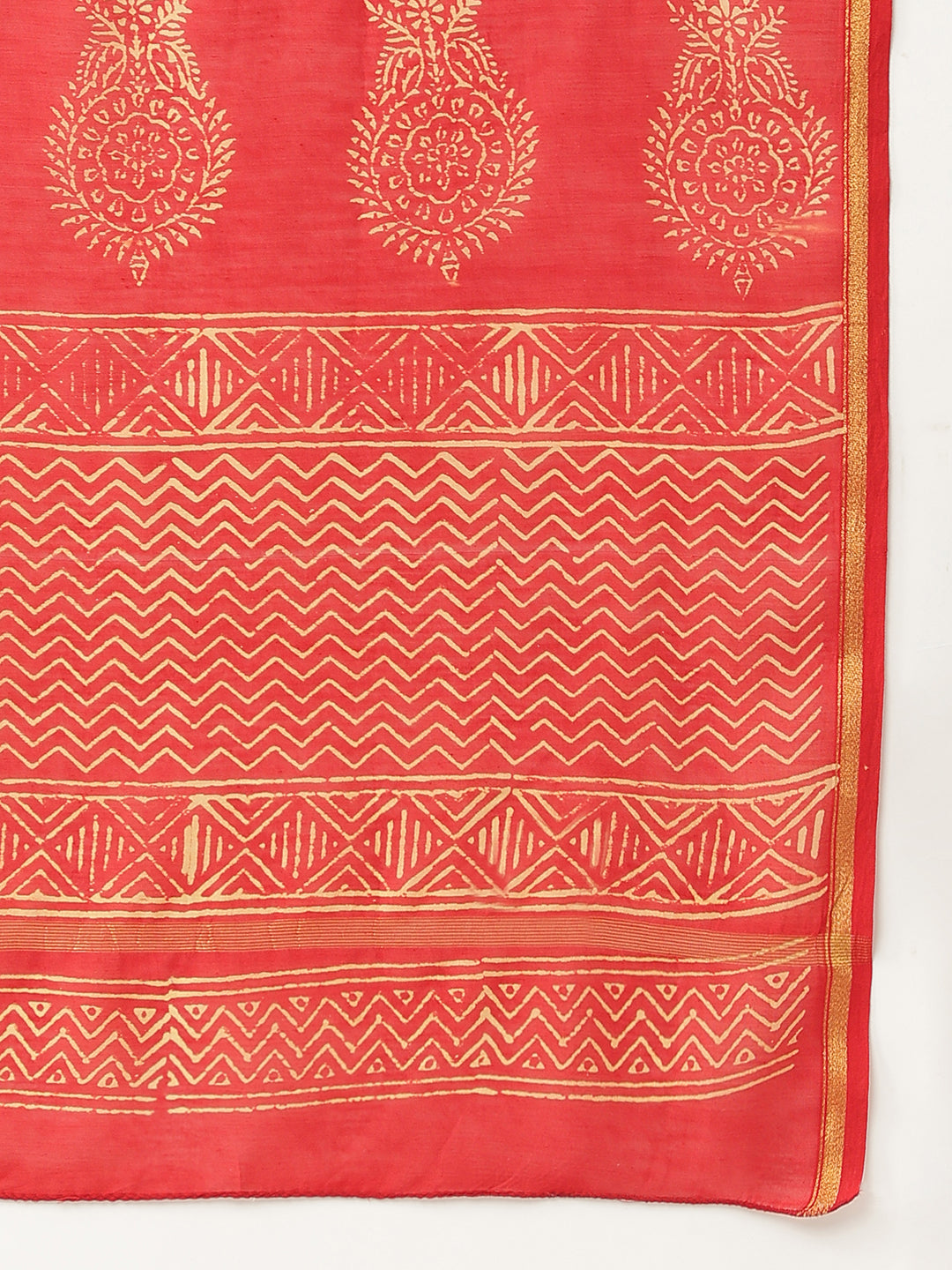 Red HandBlock Chanderi Party Wear Silk Saree