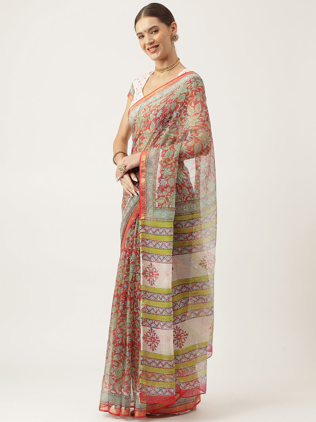Maroon HandBlock Kota Doria Party Wear Saree For Women