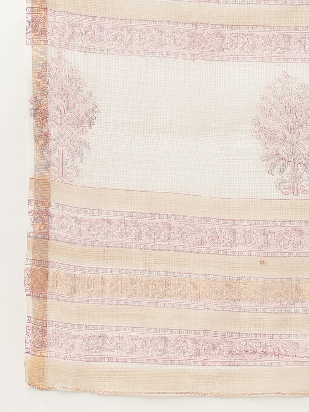 Pink Party Wear HandBlock Cotton Kota Doria Saree