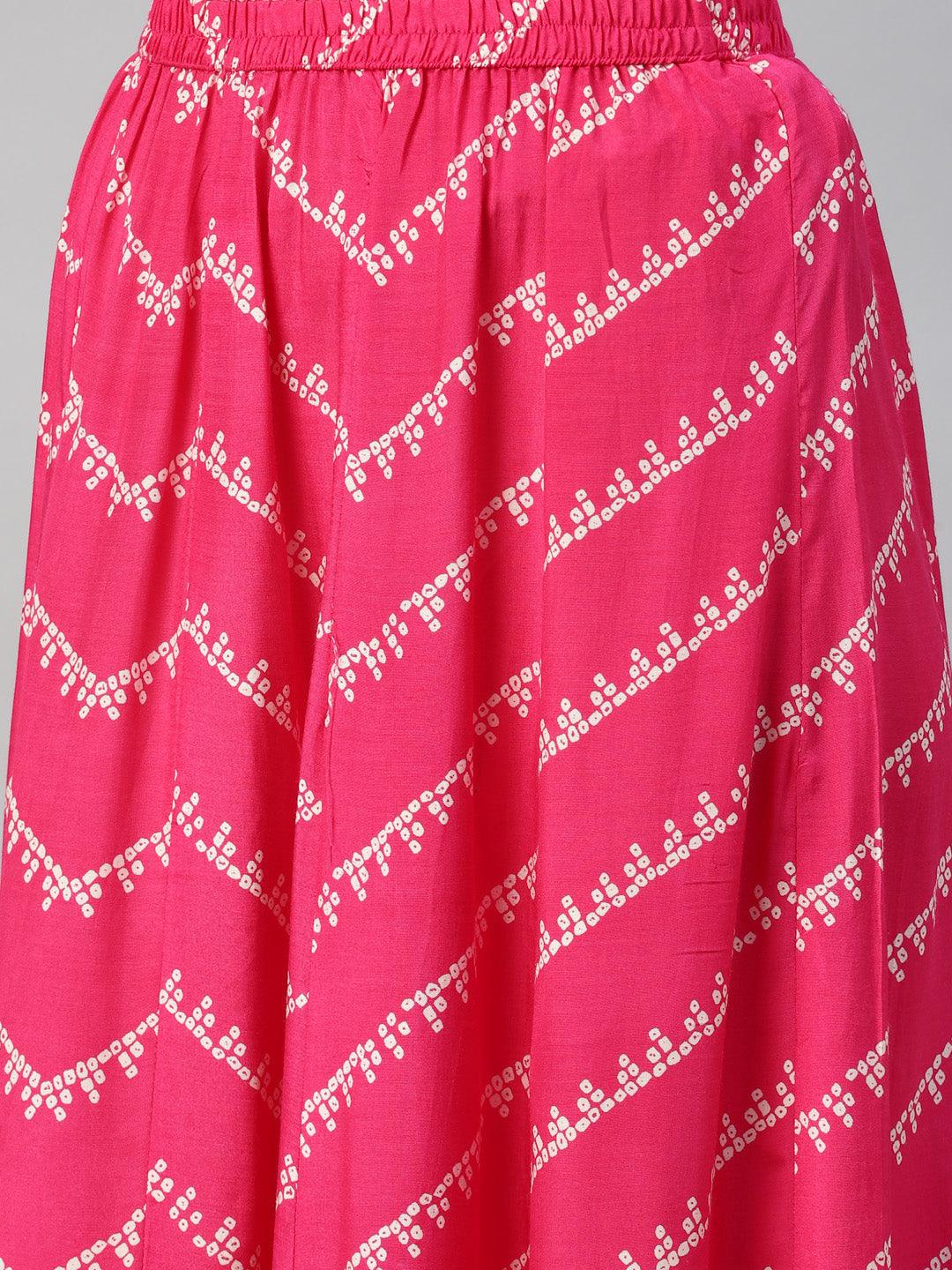 Divena Pink Muslin Bandhani Printed Embroidery Peplum Kurta Sharara Set with Dupatta - divenaworld.com